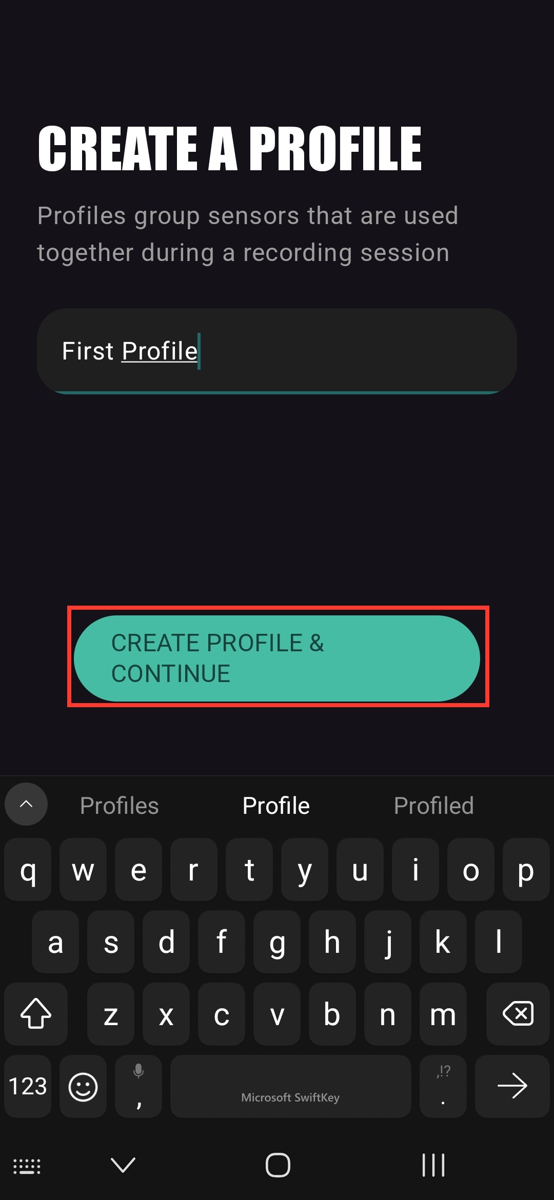 Create a Profile screen with a name typed in