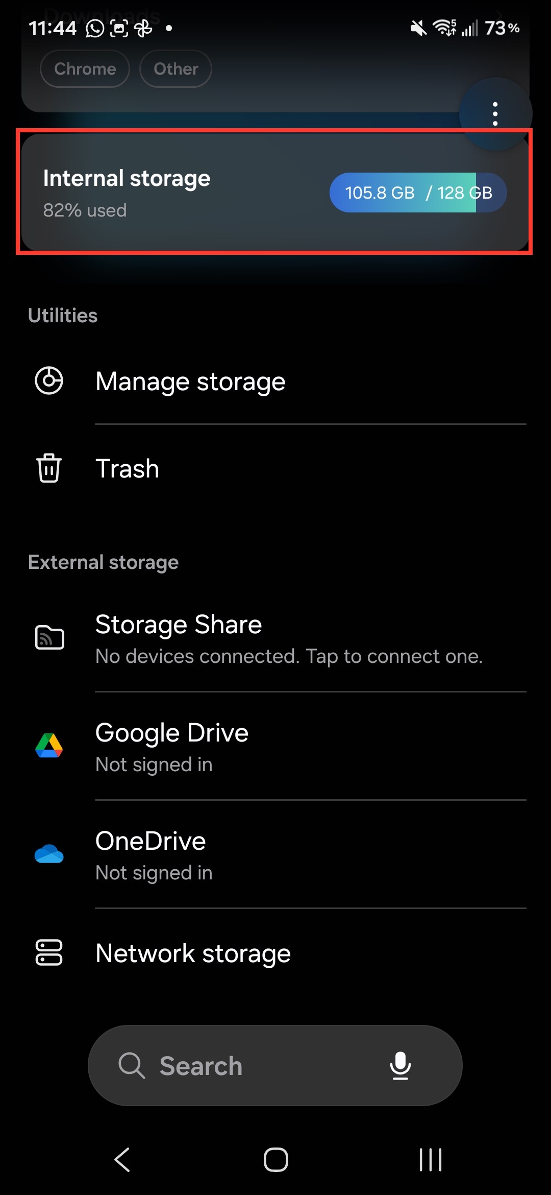 My Files home screen showing Internal storage